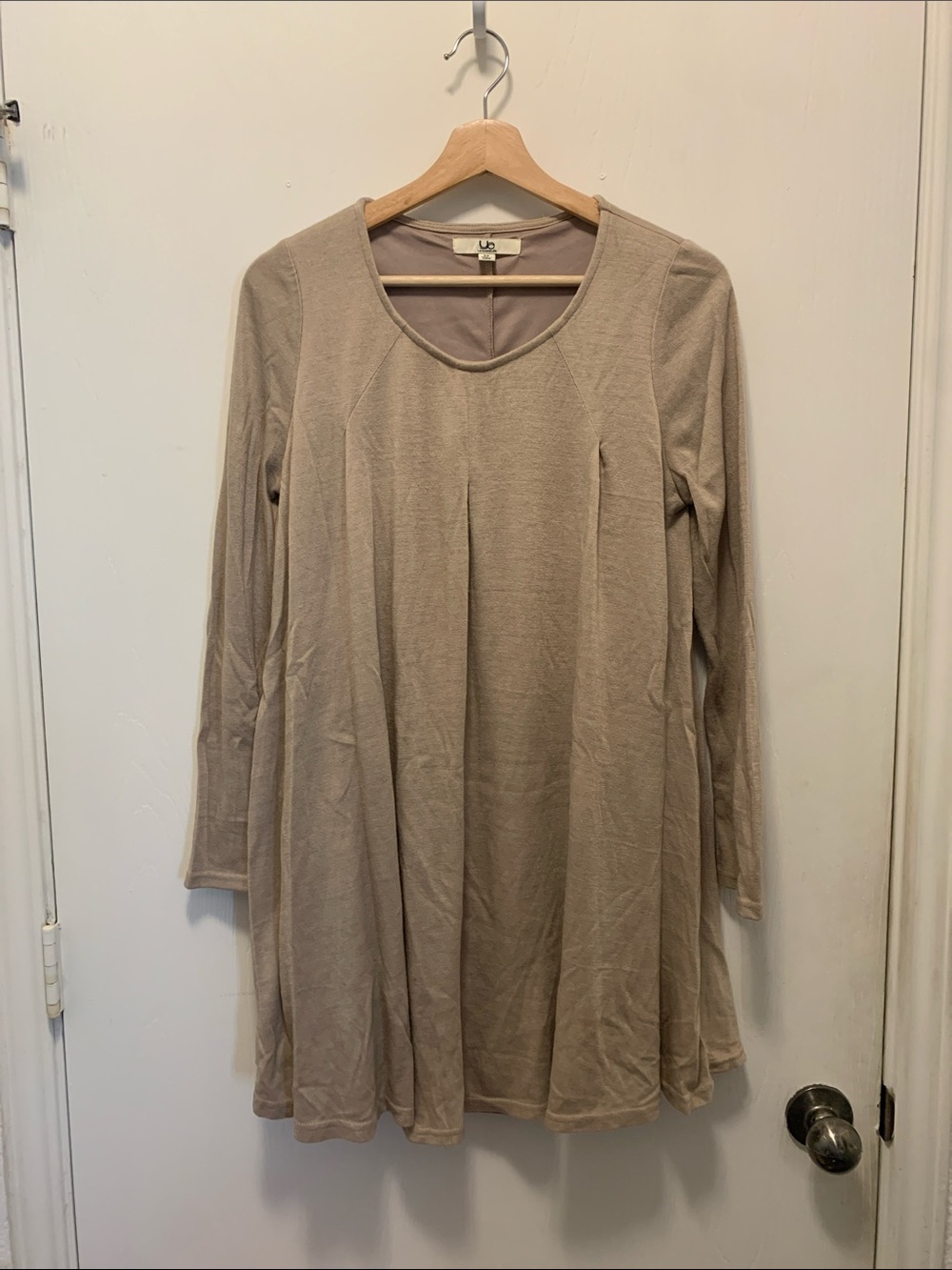 Ya Los Angeles Long Sleeve Swing Dress in Beige